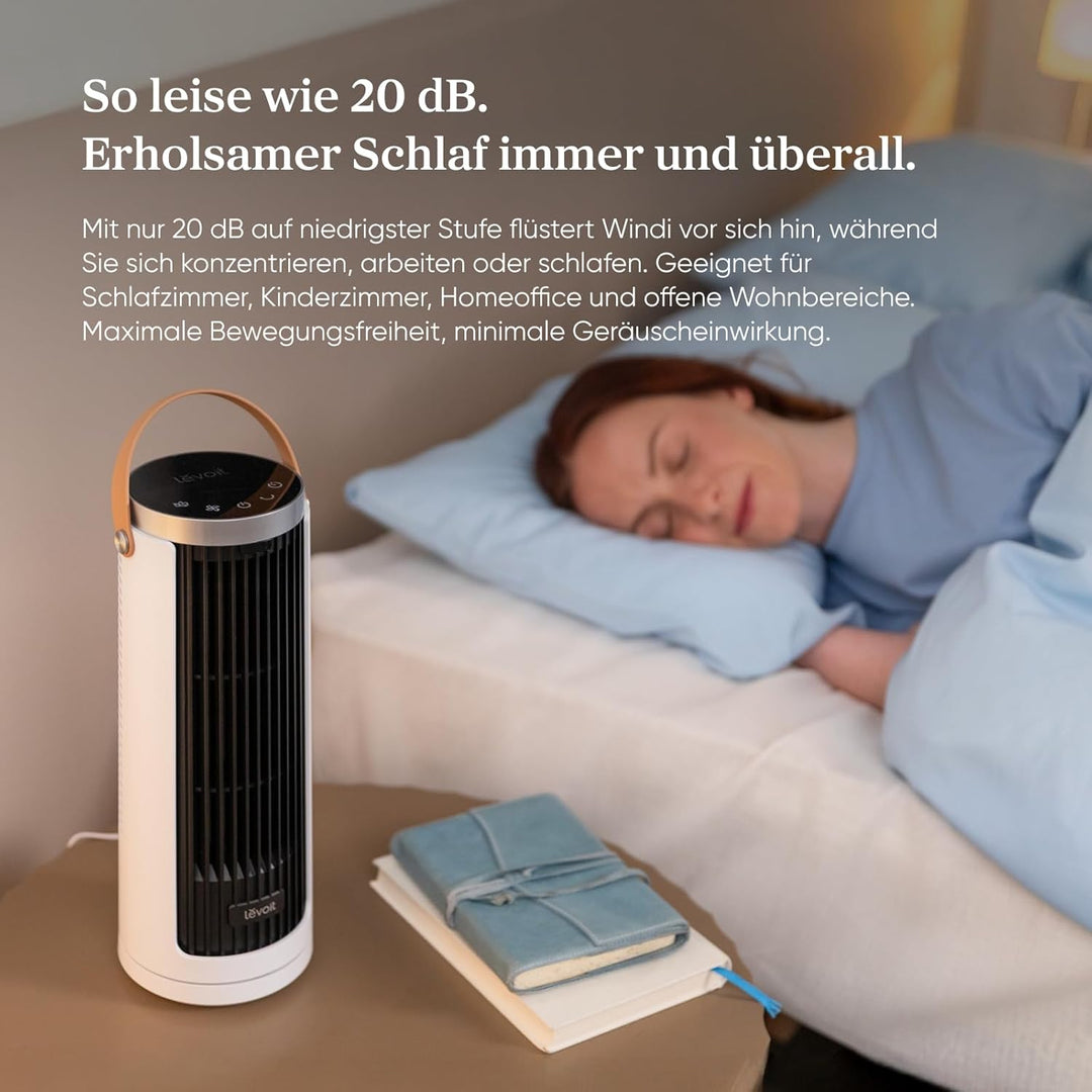 Levoit Kompakt Turmventilator DC Motor – alle Stufen leiser Ventilator, ab 20dB – 7m/s Kühlung, 33 c