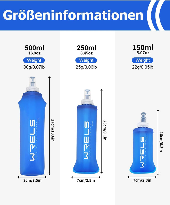 WRELS TPU Faltbare Trinkflasche,BPA-Frei Soft Flask,Flexible Faltbare Trinkflasche Laufen,Leichte Sp