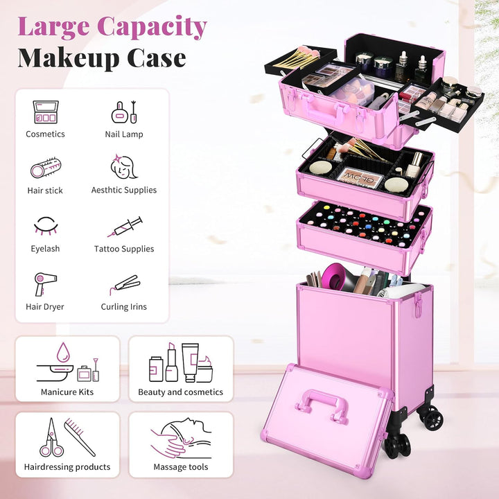 Arous 5-in-1-Kosmetik-Trolley mit Rollen, für Reisen, abschliessbar, mit Rädern, für Friseure, Künst
