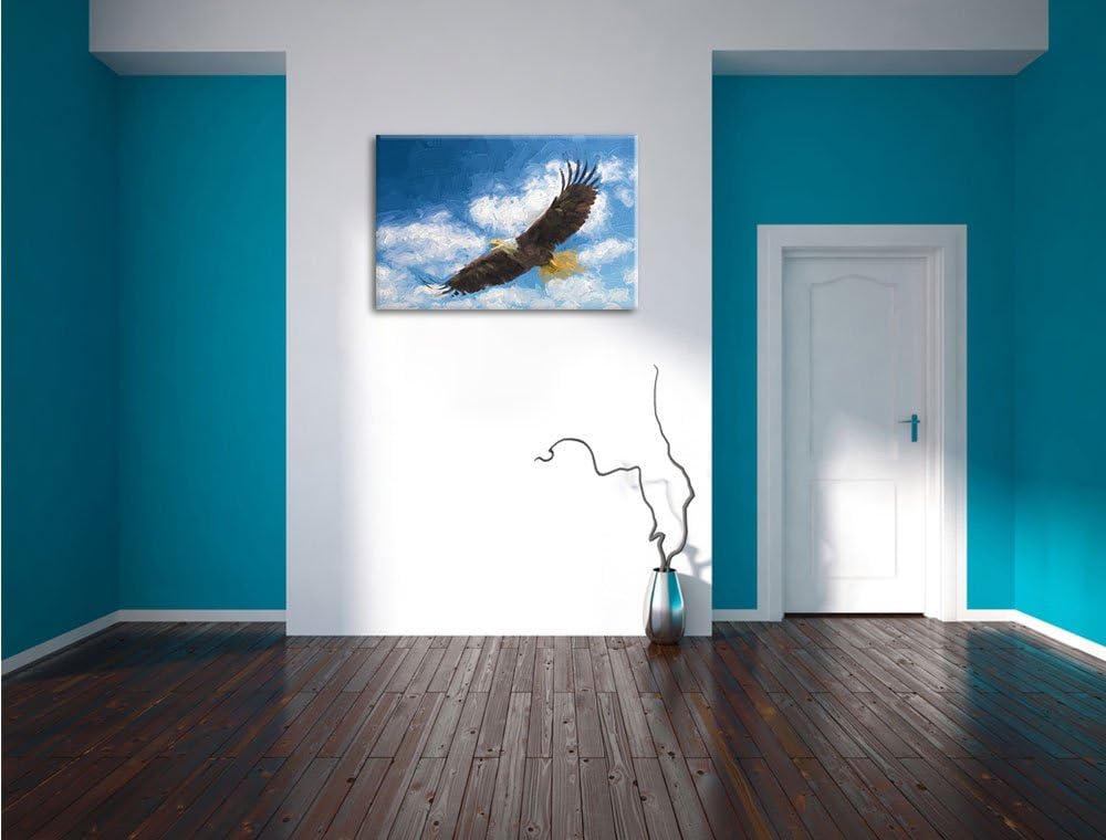 Pixxprint Fliegender Adler als Leinwandbild/Grösse: 100x70 cm/Wandbild/Kunstdruck/fertig bespannt, 1