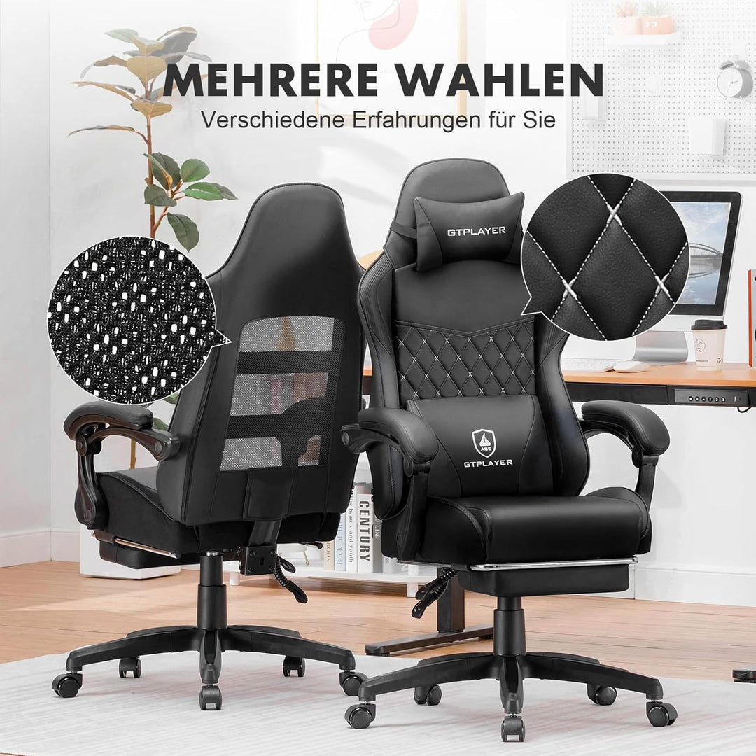 GTPLAYER Gaming Stuhl, Gaming Chair, Ergonomischer Höhenverstellbarer Bürostuhl, Zweckmässig für Win