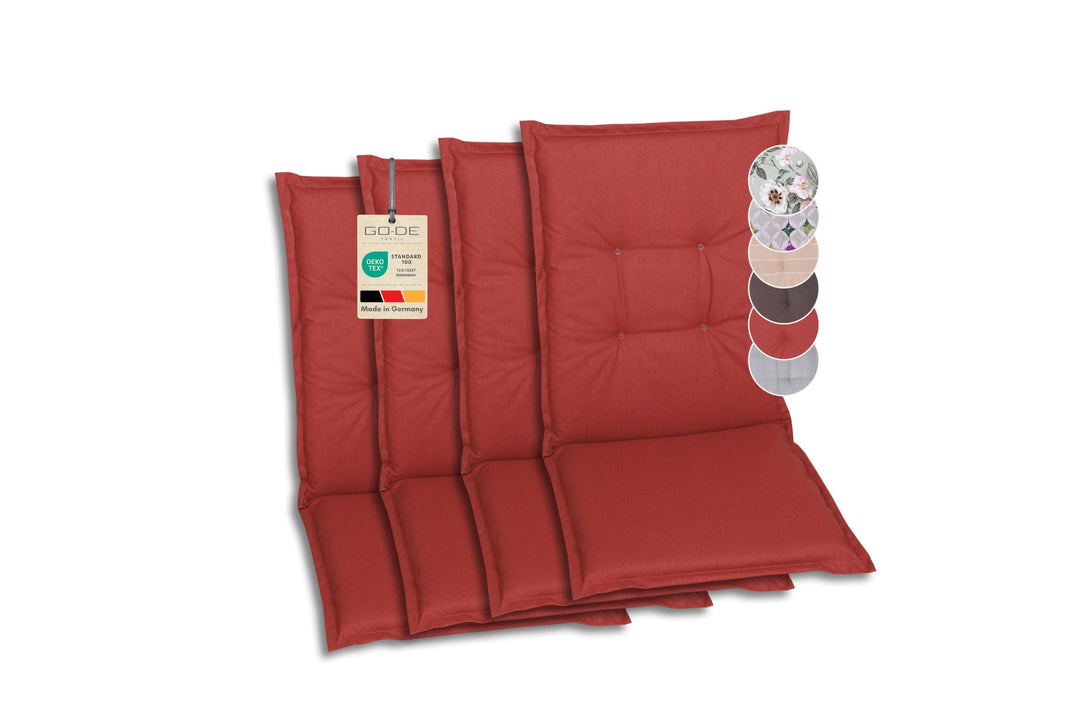 Bequeme und attraktive Polsterauflagen für Mittellehner-Gartenstühle (4er-Set, Raute rot, Mittellehn