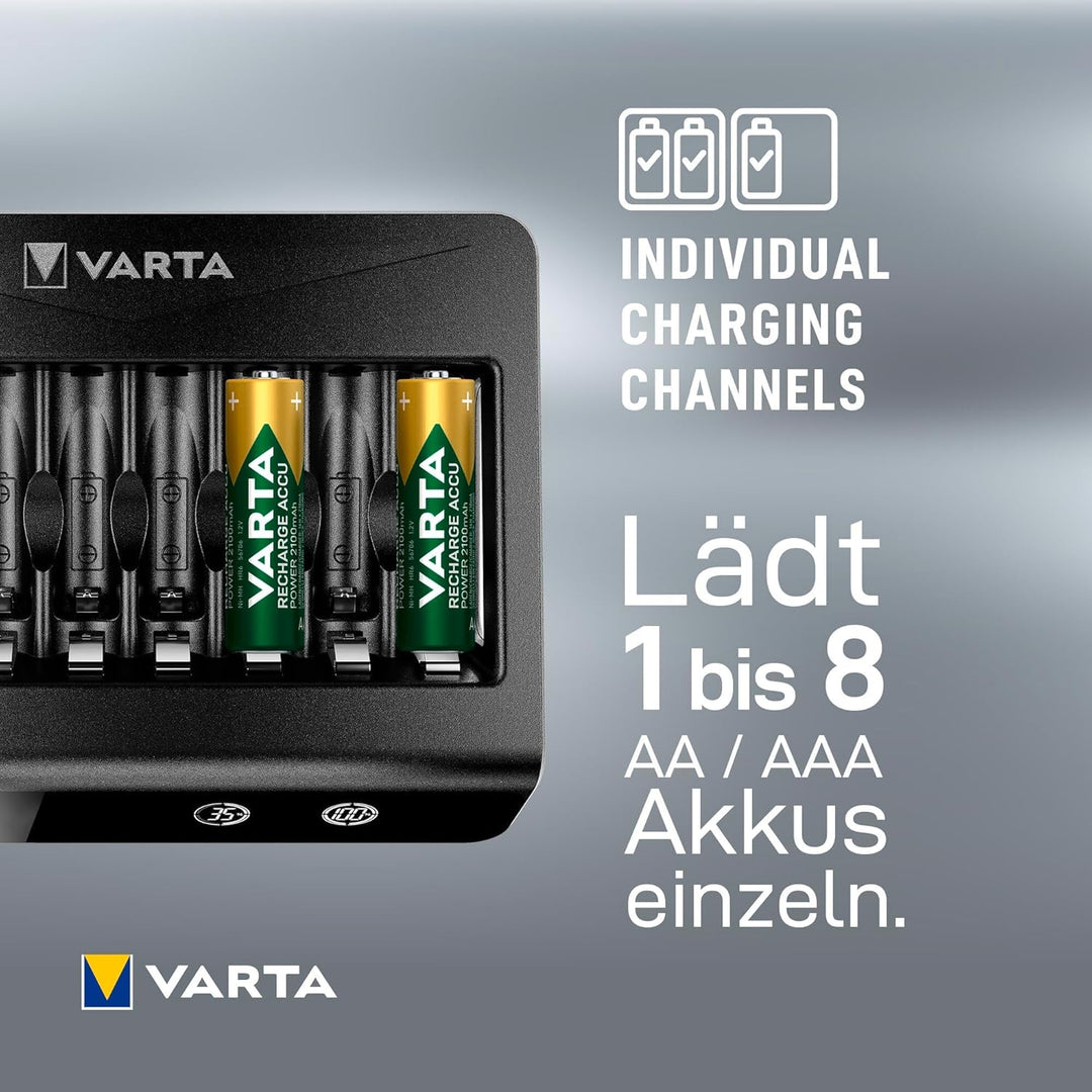 VARTA Akku Ladegerät, Batterieladegerät für wiederaufladbare AA/AAA, bis zu 8 Akku, LCD Multi Charge