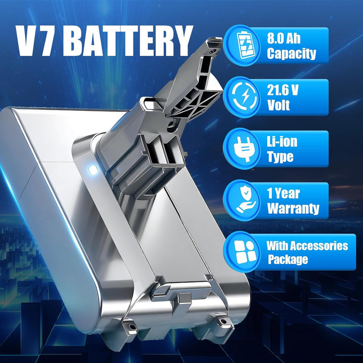 V7 8.0Ah Akku,8000mAh Li-ion Akku Ersatzakku für Dyson V7 Akku Absolute Mattress Allergy Trigger Flu
