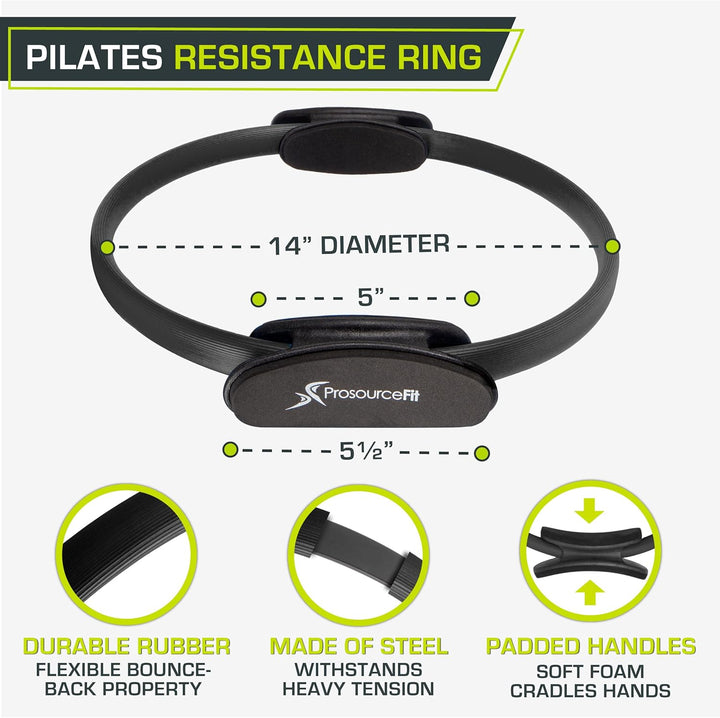 ProsourceFit Pilates-Widerstandsring, 35,6 cm, Dual-Grip-Griffe für Straffung und Fitness Schwarz, S