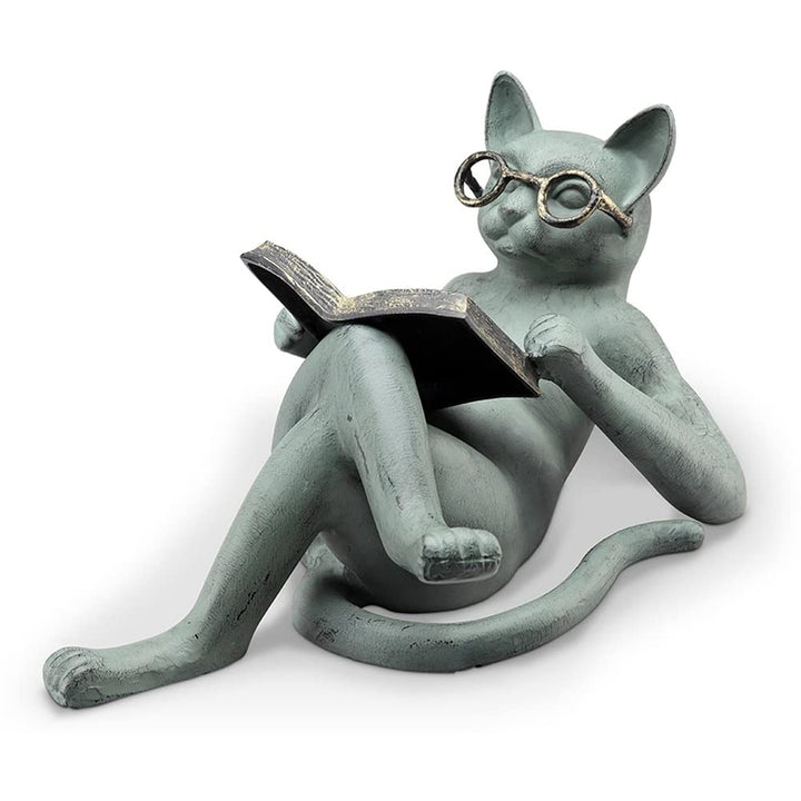 HUSHUI Literarische Katzen-Harz-Ornamente, Gartenstatuen-Dekoration, Lesebrille, Katzenhandwerk für