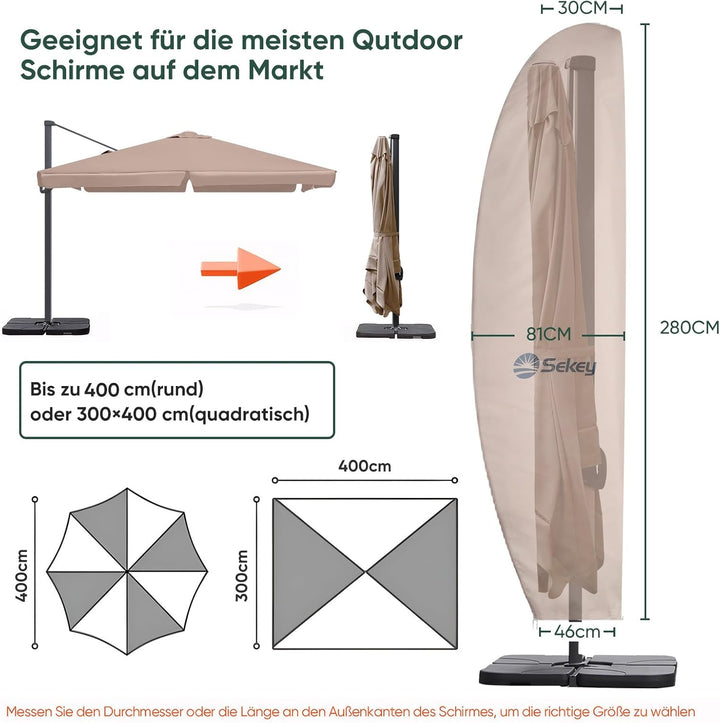 Sekey Schutzhülle für Ampelschirm mit Stab, 280×30/81/46 cm Abdeckhauben für Sonnenschirm, 100% Poly