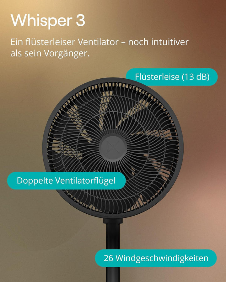 Duux Whisper 3 Standventilator – Energiesparender Ventilator mit 26 Geschwindigkeiten, Timer & Nacht
