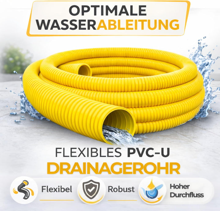 Drainagerohr DN100 10m flexibel &amp; perforiert – PVC Sickerrohr gewellt und geschlitzt – schützt vor S