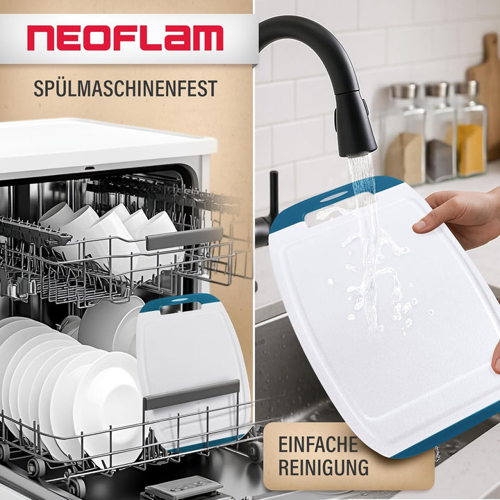 NEOFLAM® – Antibakterielles Schneidebrett Kunststoff rutschfest - 3er Set Schneidbretter Microban® S
