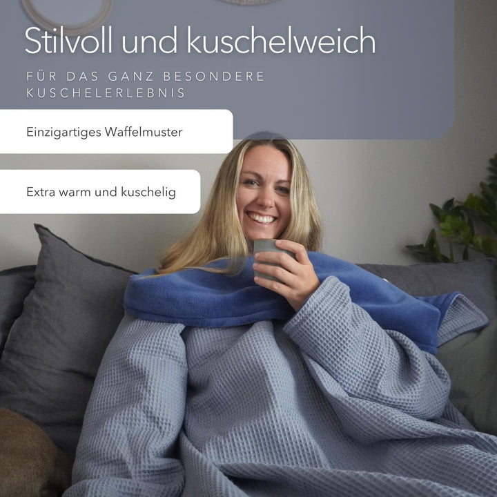 Kuscheldecke mit Ärmeln *Made IN Germany* - Extra kuschlig warme Ärmeldecke in XL Grösse -145 x 210