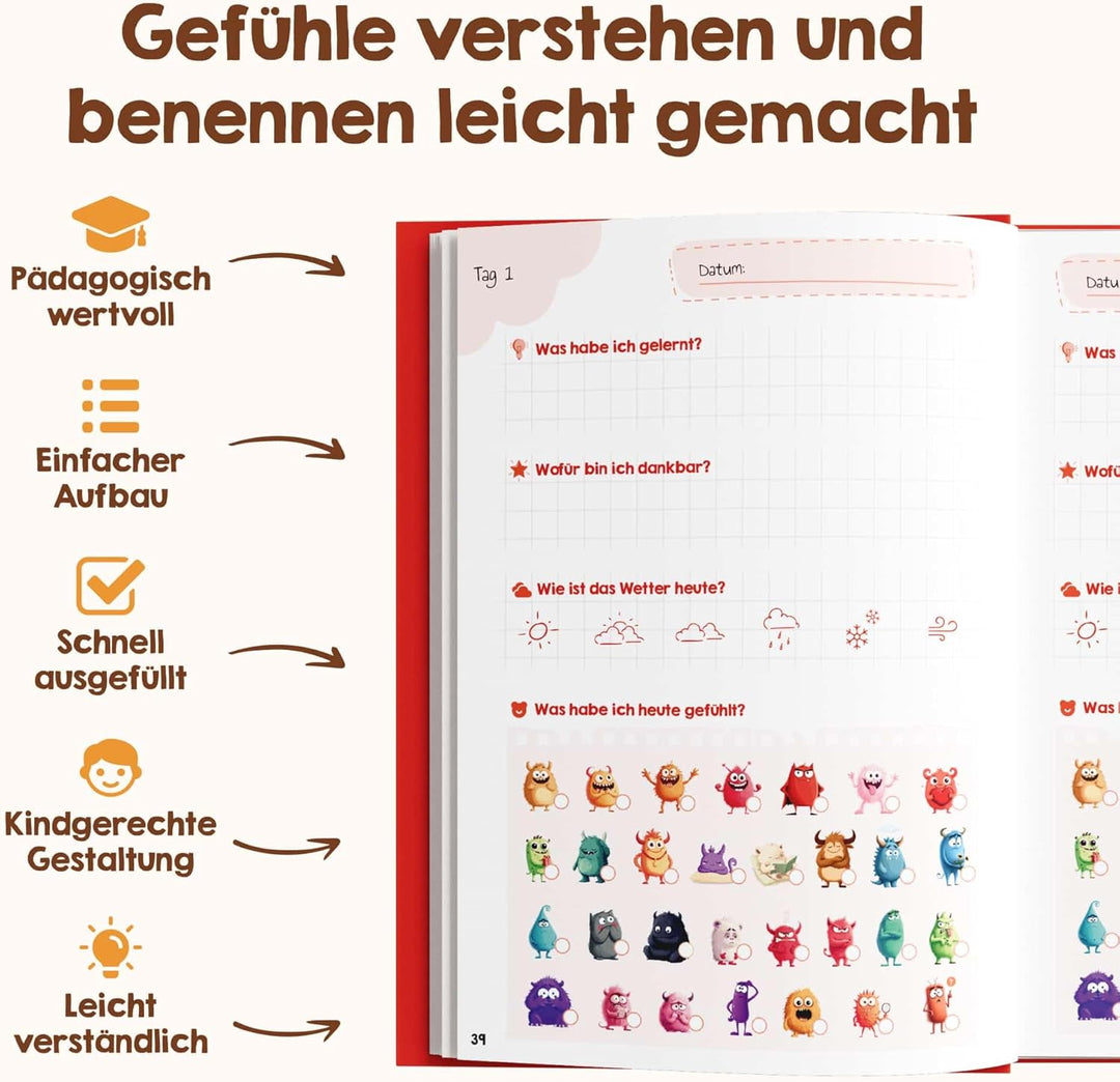 Edubini Gefühlstagebuch Kinder [6-12 Jahre] - Tagebuch Mädchen & Jungs - Gefühle Buch für Umgang mit