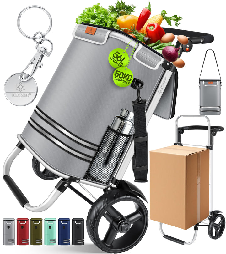 KESSER® Einkaufstrolley klappbar mit 56L Kapazität und belastbar bis 50kg | 3in1 Trolley Sackkarre &