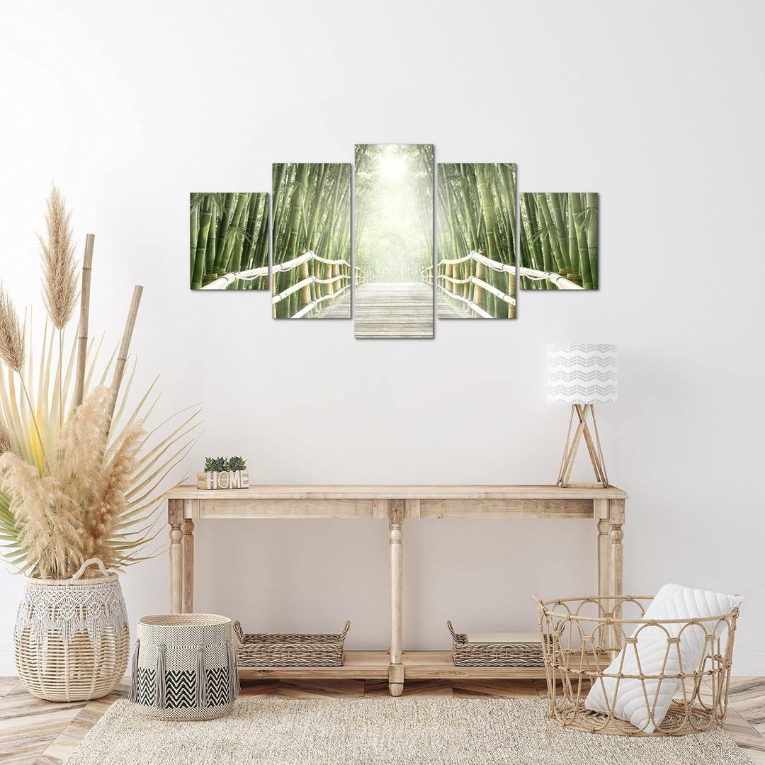 Runa Art Wandbilder Brücke Bambus 5 Teilig Bild auf Vlies Leinwand Deko Wohnzimmer Schlafzimmer Wald