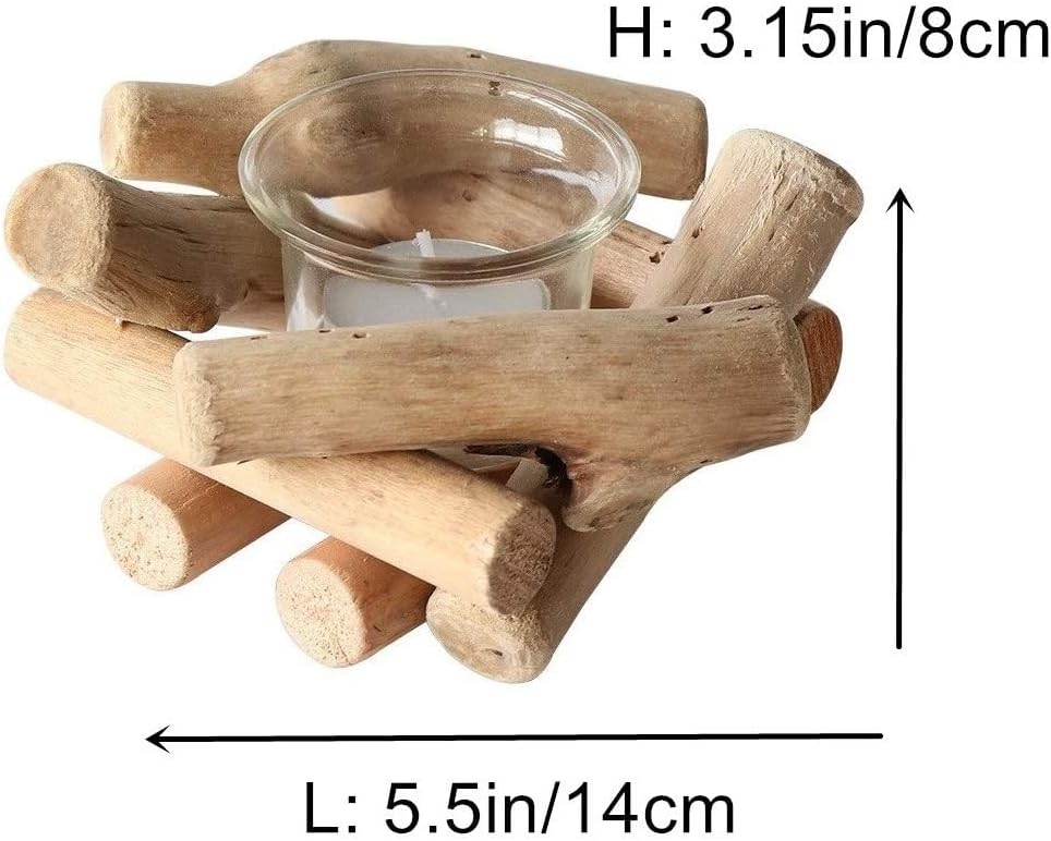 Sziqiqi 4 Stück Rustikale Kerzenständer Teelichthalter Holz, Kerzenhalter Vintage mit Glas Tasse Win