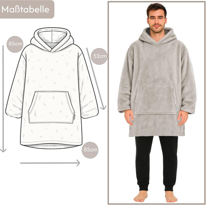 Hoodie Decke mit Ärmeln - Plüsch Sherpa Deckenpullover Oversize Kuscheldecke zum anziehen Kuschelpul