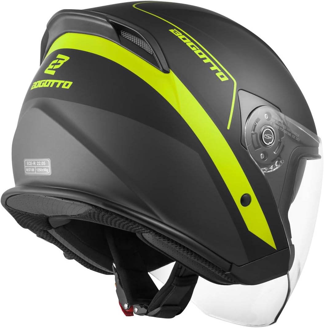 Bogotto V586 Detri Jethelm (Black Matt/Yellow,XS) XS Schwarz Matt/Gelb, XS Schwarz Matt/Gelb