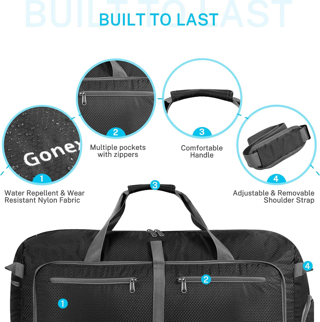 Gonex Leichter Faltbare Reise-Gepäck 100L, Farbe: Grau, Duffel Taschen Uebernachtung Taschen/Sportta