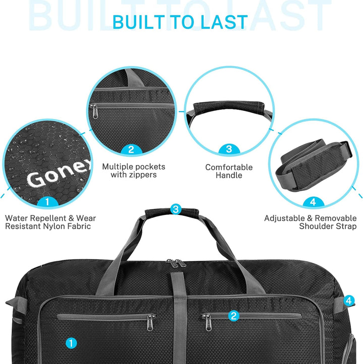 Gonex Leichter Faltbare Reise-Gepäck 100L, Farbe: Grau, Duffel Taschen Uebernachtung Taschen/Sportta