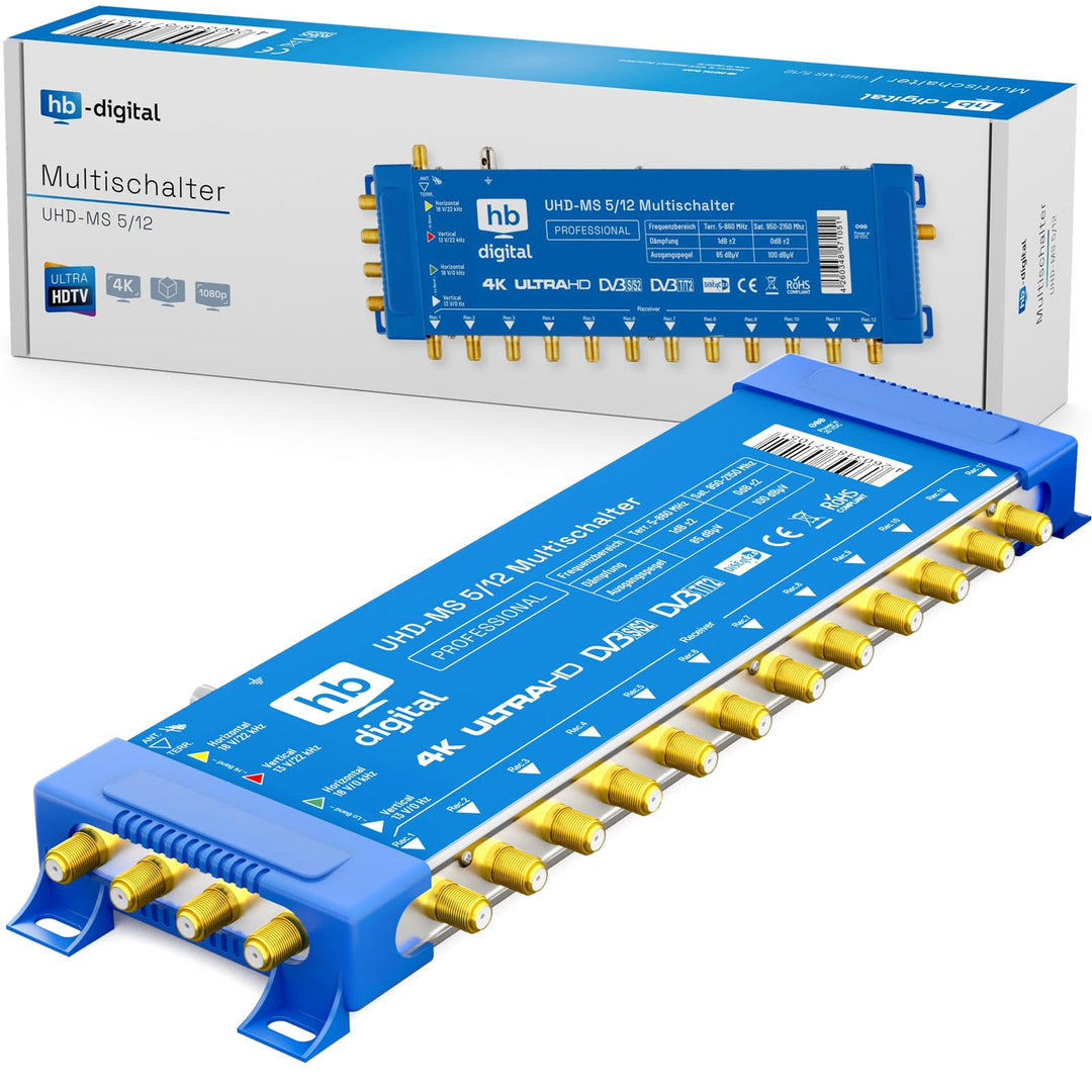 Multischalter pmse 5/12 HB-DIGITAL 1x SAT bis 12 x Teilnehmer/Receiver für Full HDTV 3D 4K UHD mit N