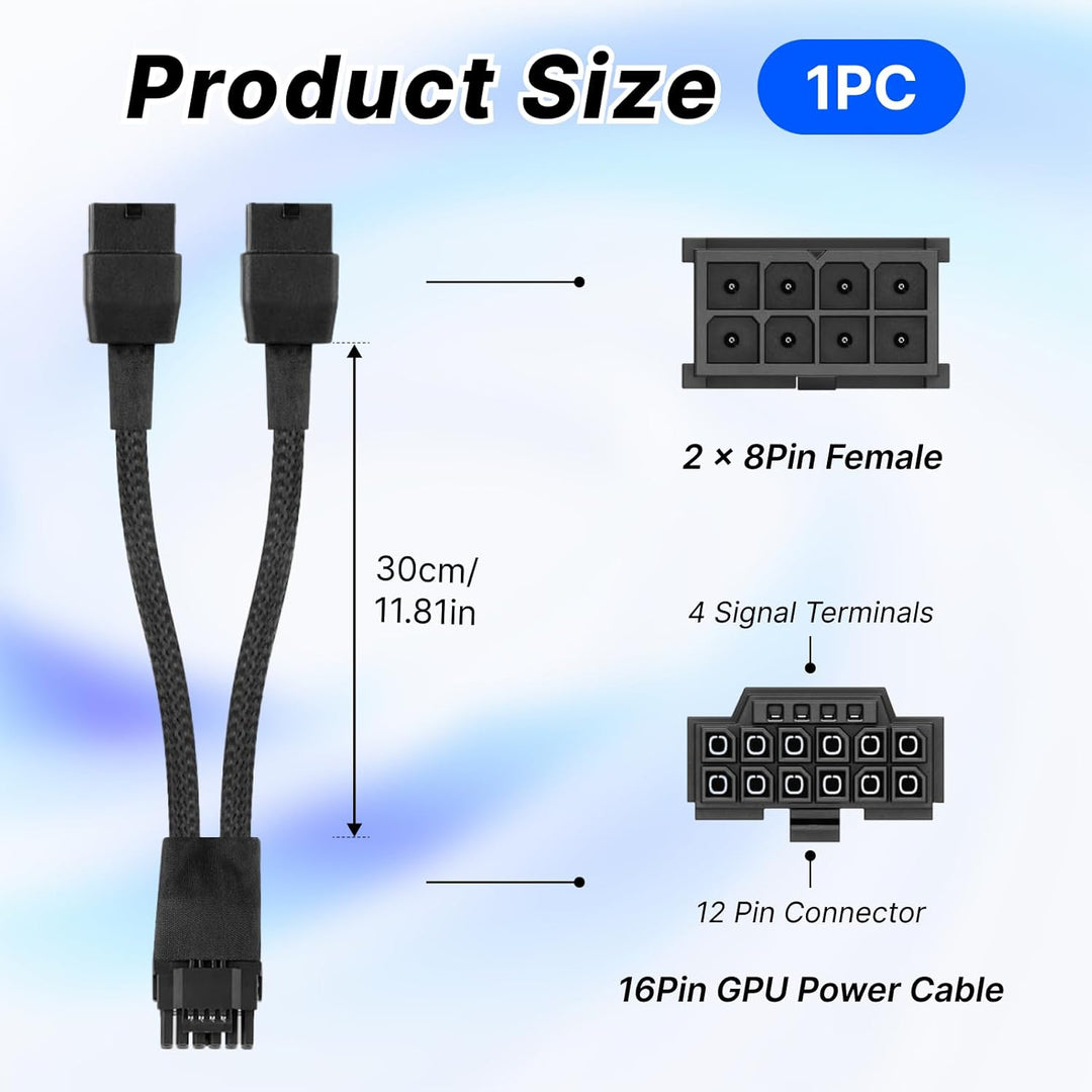 30cm PCI-e 5.0 12VHPWR(12V-2x6) Adapterkabel, 16(12+4) Pin GPU Verlängerungskabel, PCIe 5.0 2x8 Pin