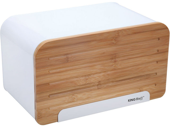KINGHOFF Iweks Eleganter trendiger Brotkasten mit Holzdeckel (Schneidebrett) Weiss, Weiss