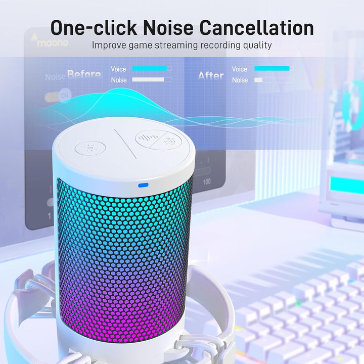 MAONO USB Gaming Mikrofon, Noise Cancellation Kondensator Microphone mit Mute, Gain, Monitoring, Pop