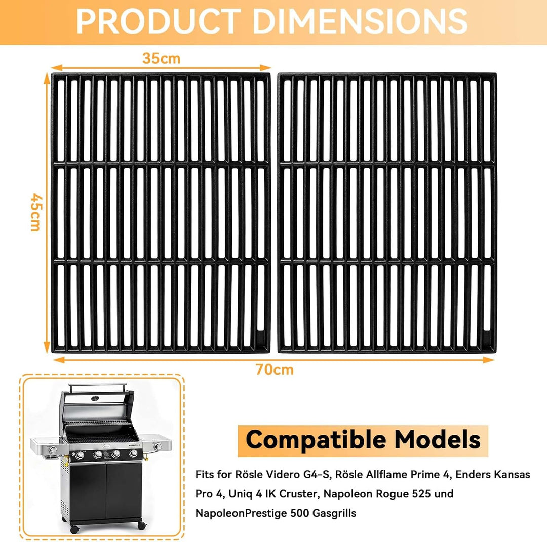 45 x 70 CM Gusseisen Grillrost für Rösle Videro G4-S, Rösle Allflame Prime 4, Grillrost Ersatzteil f