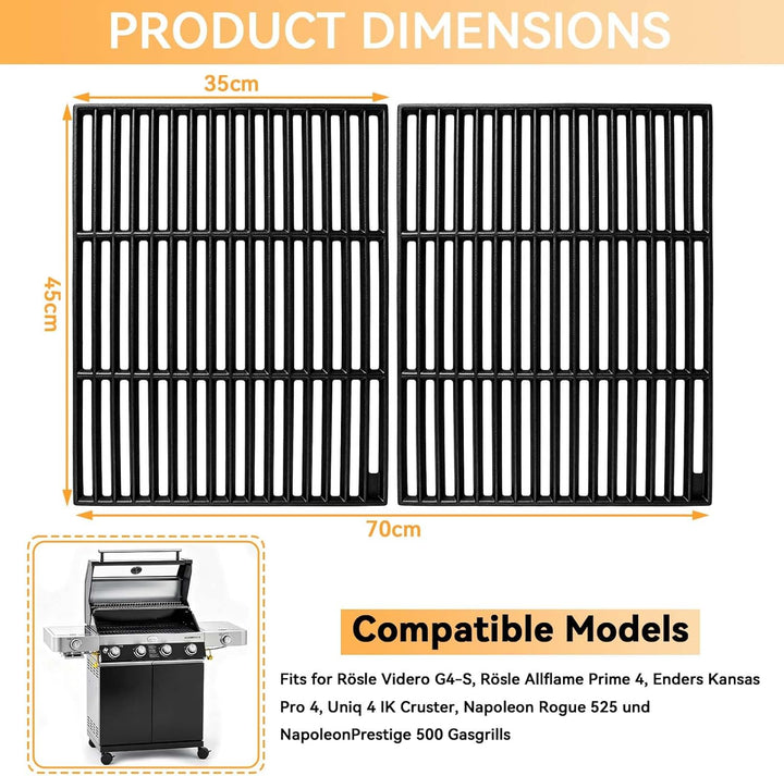45 x 70 CM Gusseisen Grillrost für Rösle Videro G4-S, Rösle Allflame Prime 4, Grillrost Ersatzteil f