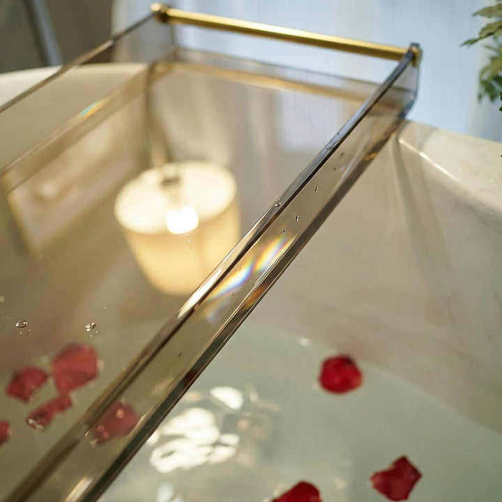 Luxus-Badewannen-Tisch Caddy mit goldenen Griffen - Tablett für Dusche und Badewanne Schwarz - mit G