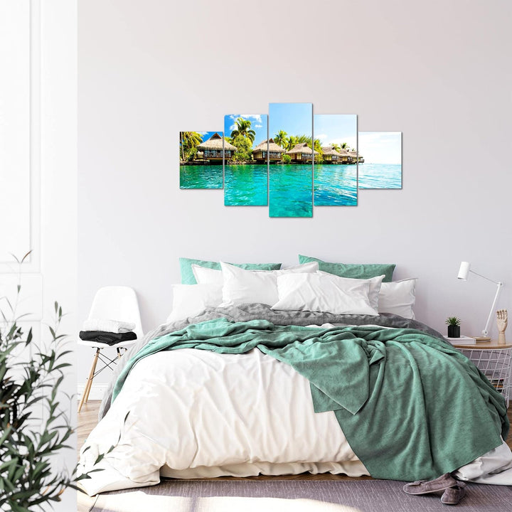 Runa Art Bild Wohnzimmer Schlafzimmer Panorama Meer 5 Teilig Hawaii Küste Blau Wandbilder auf Vlies