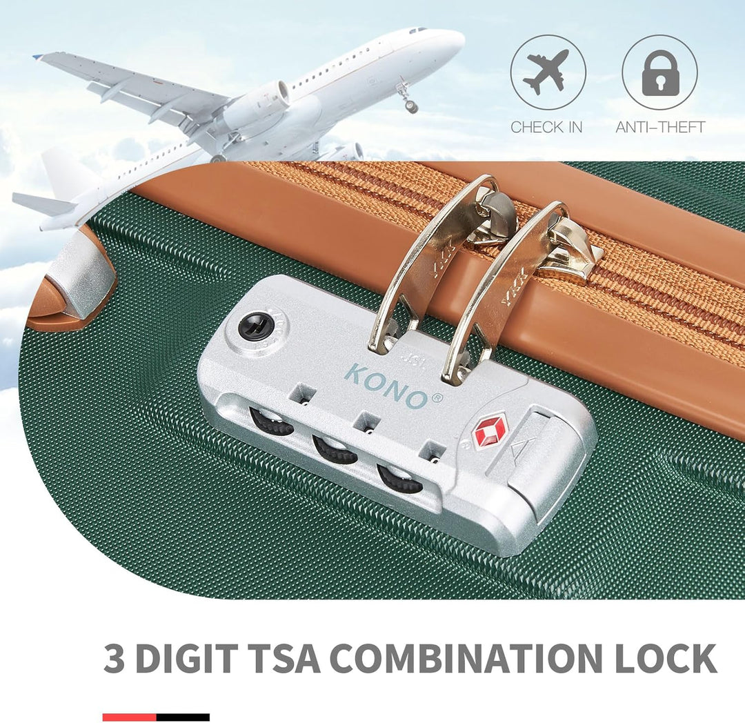 Kono Reisegepäck Set Leichter ABS-Hartschalen-Trolley mit 4 Spinnrollen und TSA-Zahlenschloss Grün /