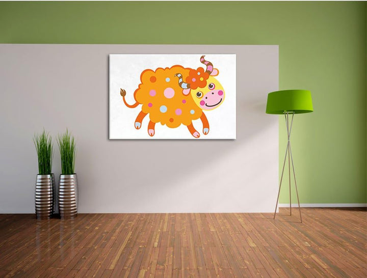 Pixxprint Niedliches Schaf mit Hörnern als Leinwandbild/Grösse: 100x70 cm/Wandbild/Kunstdruck/fertig