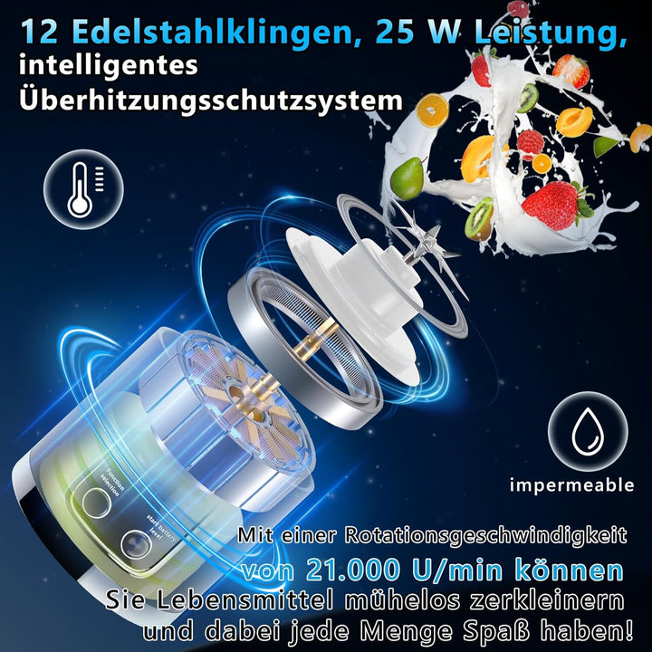 EasySpeed Tragbarer Mixer, 450 ml Persönlicher Mini-Mixer, 1200 mAh Elektrisch Typ C über USB, 10 Ed