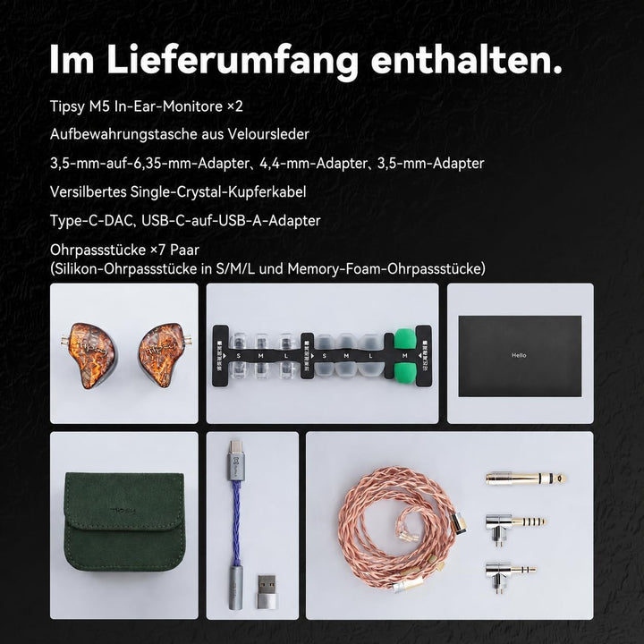 Tipsy M5 Ultra IEM, 5-Treiber-Hybrid (Bone Conduction + DD + 2BA + Planar), inklusive 3,5/4,4/6,35 S
