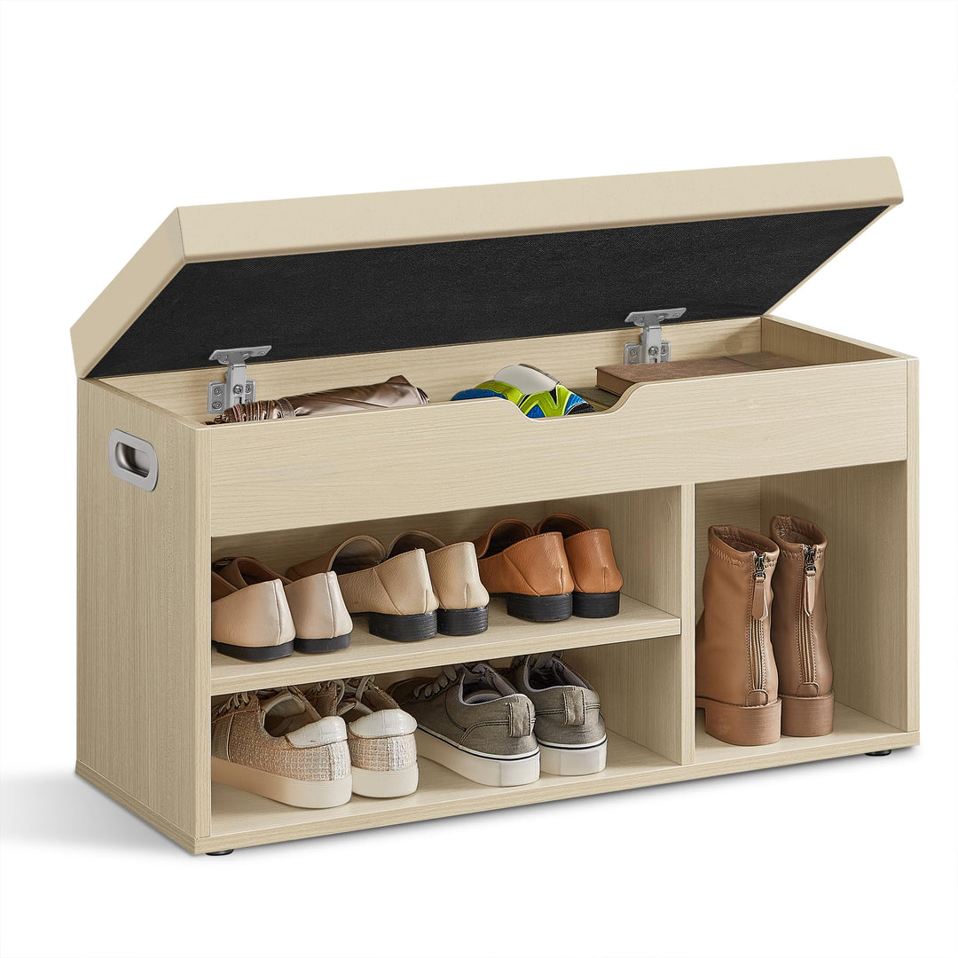 VASAGLE Schuhbank mit Sitzfläche, Sitzbank mit Stauraum, gepolstert, Fach unter Sitzkissen, Schuhreg