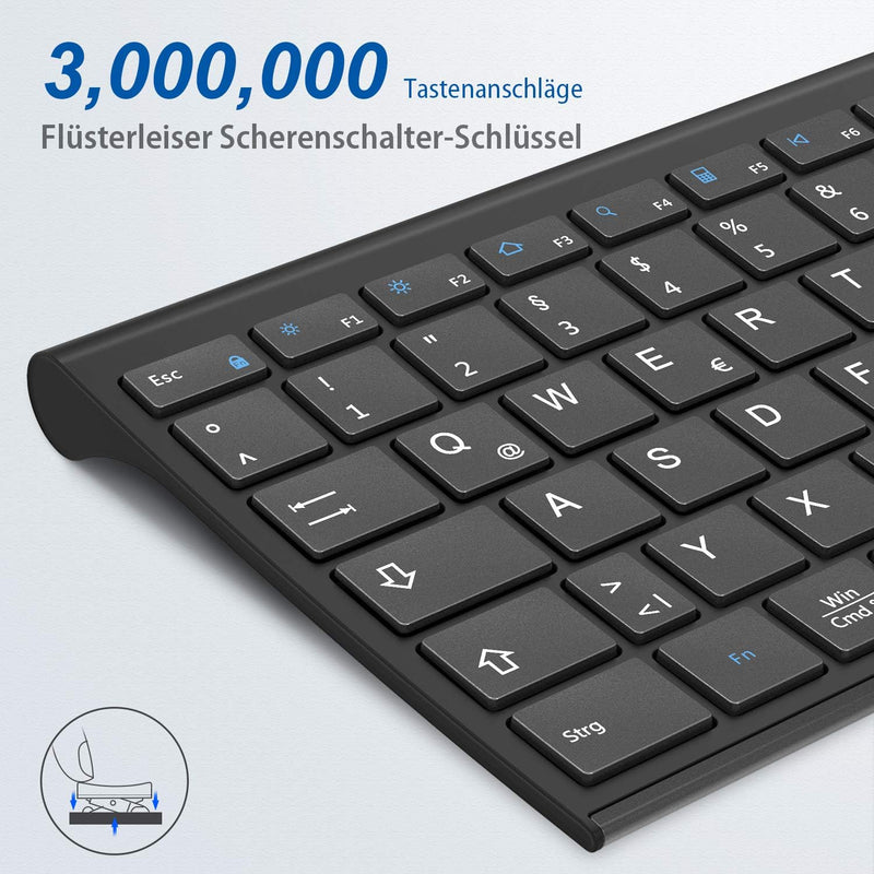 iClever Kabellose Tastatur, wiederaufladbare 2,4 GHz Funk Tastatur, Deutsches QWERTZ Layout, für Com