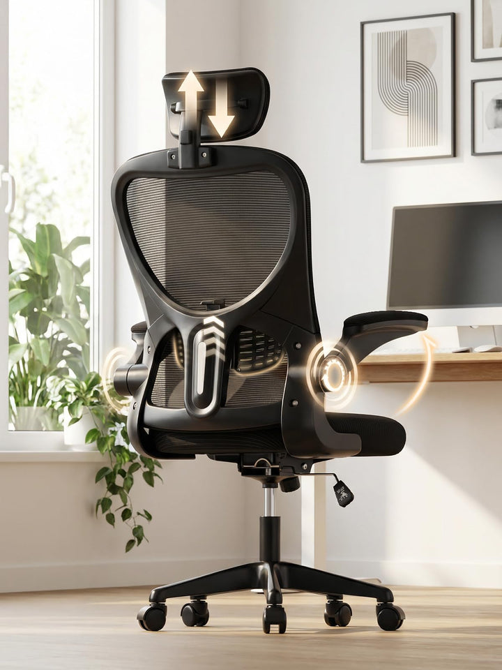 Bürostuhl, ergonomischer Schreibtischstuhl mit verstellbarer Lendenwirbelstütze und Kopfstütze, hohe