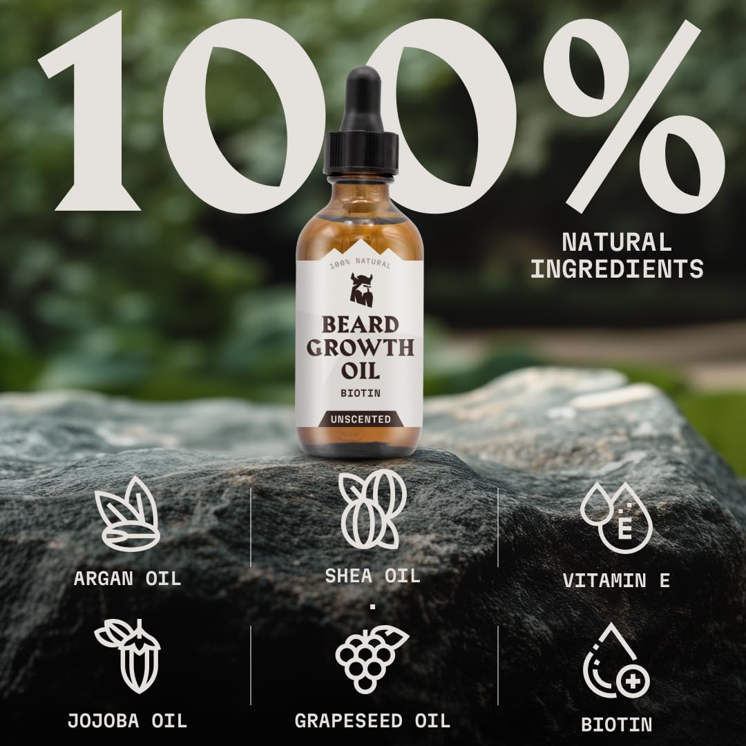 Striking Viking Bartöl für Bartwuchs - 60 ml, unparfümiert - Verdickendes & pflegendes Bartöl mit Bi