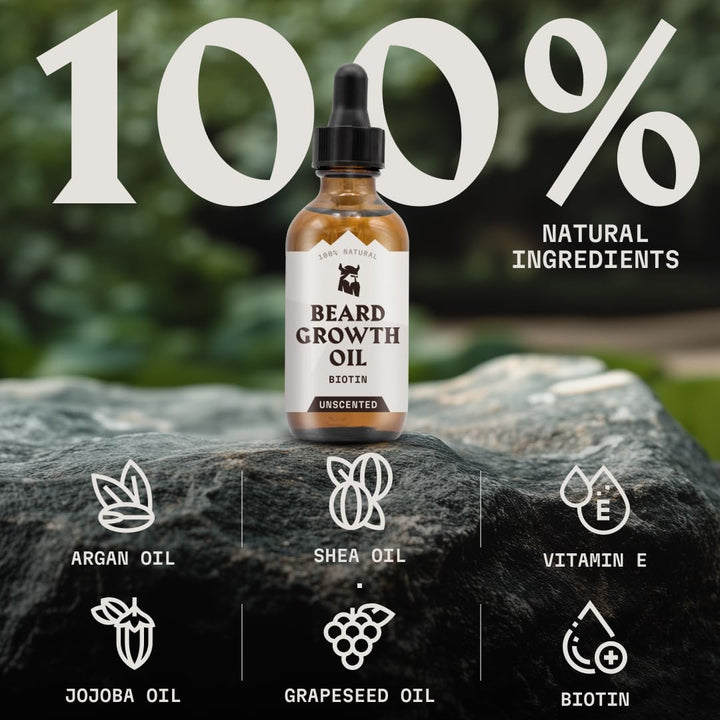 Striking Viking Bartöl für Bartwuchs - 60 ml, unparfümiert - Verdickendes & pflegendes Bartöl mit Bi