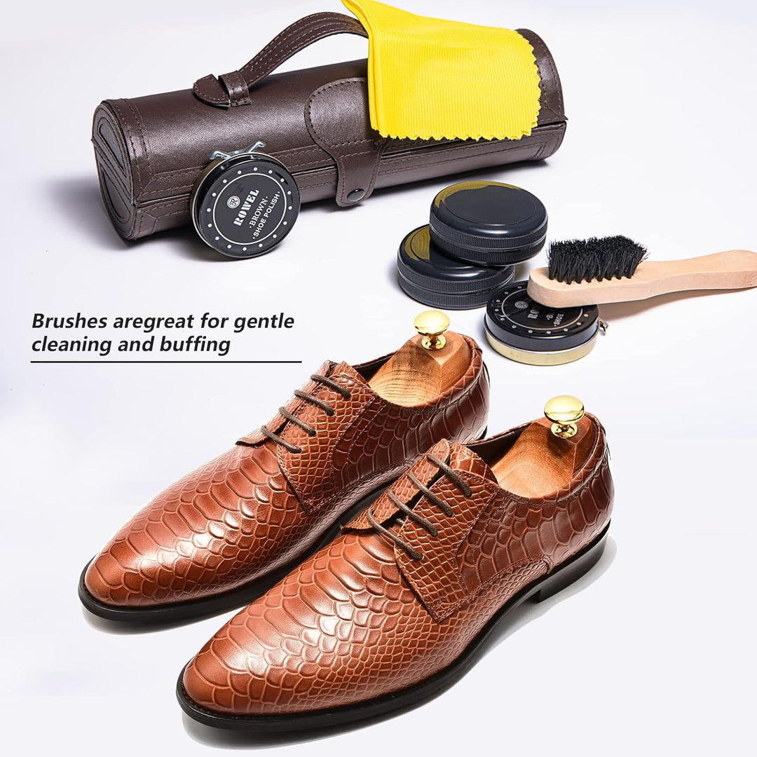 YUET Schuhputz-Set, Reinigung, Glanz, Pflege, Fass-Set für braunes schwarzes Leder, mit Bürste, Reis