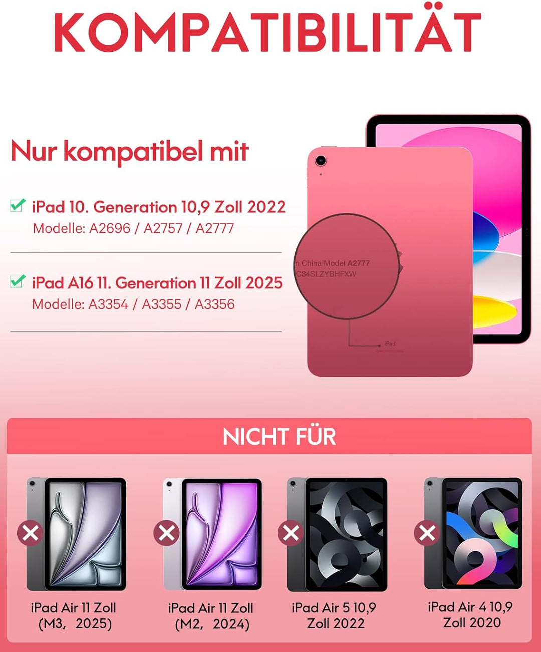 CHESONA Hülle mit Tastatur für iPad 10 Generation/11 Generation A16 2025, 7 Farben Beleuchtung, Mult