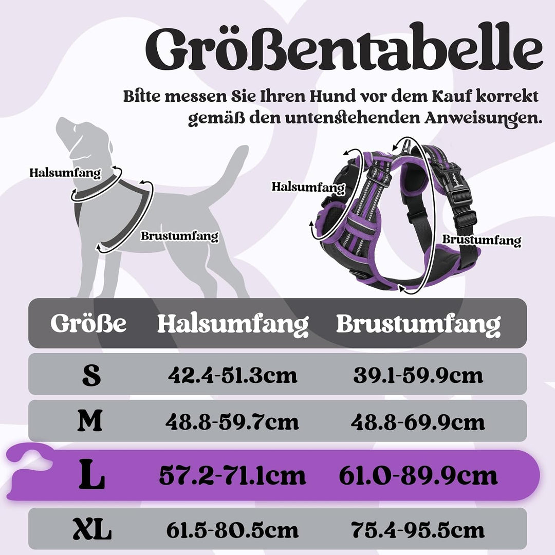 rabbitgoo Hundegeschirr Grosse Hunde Leichtes Anlegen, L, Schwarz &amp; Lila | Anti Zug, Ohne Kopfdurchz