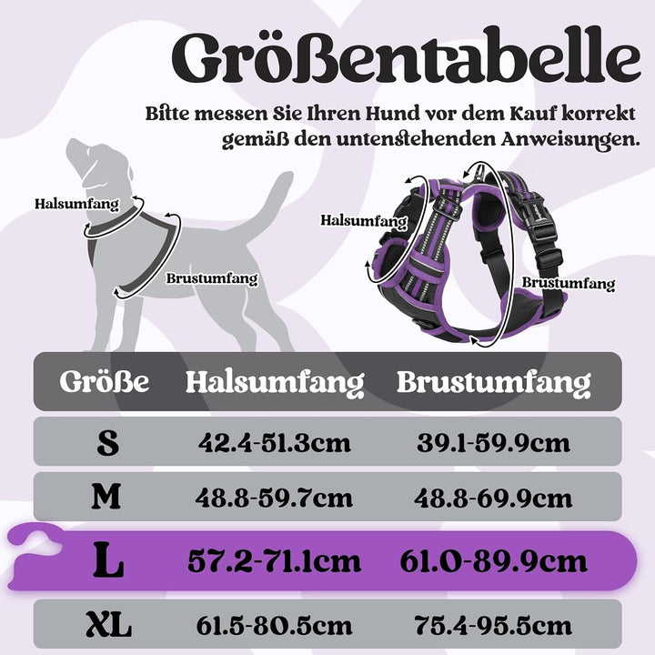 rabbitgoo Hundegeschirr Grosse Hunde Leichtes Anlegen, L, Schwarz &amp; Lila | Anti Zug, Ohne Kopfdurchz