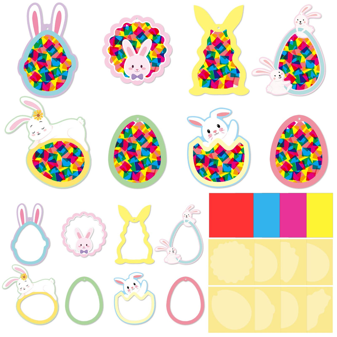mellystore Ostern Basteln Kinder, 12 Stück Fensterbilder Ostern Bastelsets für Kinder, Ostereier Has