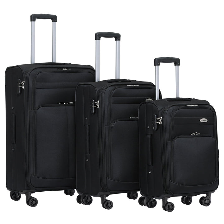 BEIBYE Kofferset Trolley Gepäckset Stoff Dehnungsfuge Koffer Reisekoffer (Schwarz)