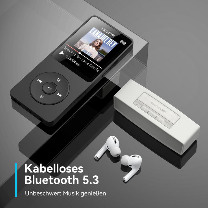 AGPTEK MP3 Player 32GB Bluetooth 5.0, 1.8 Zoll 70 Stunden Wiedergabezeit Digital Kinder MP3 Player m