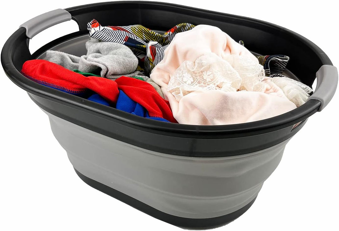 SAMMART Ovaler Wäschekorb aus Kunststoff, 28 l, faltbar, Pop-Up-Aufbewahrungsbehälter/Organizer, tra
