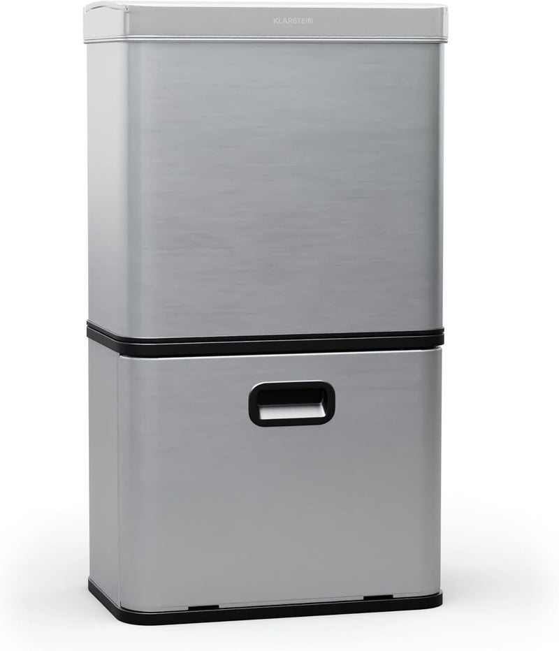 Klarstein 56 L Edelstahl-Sensormülleimer mit 3 Fächern (36+2x10 L), Bedienfeld mit LED-Anzeige, Soft