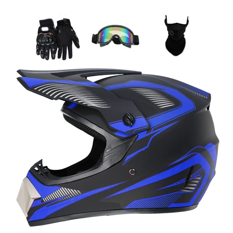 Motocross Helm Motorradhelm Downhill Fullface Dirtb Bike Helm mit Handschuhen Brille Maske für Unise